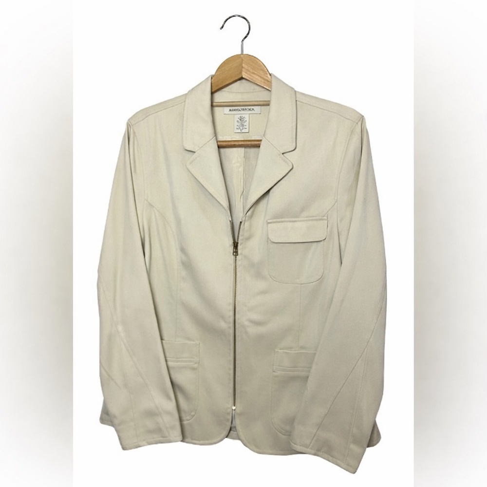 Banana Republic Safari Jacket Tan Zip Front Blazer Utility Chic Size 14